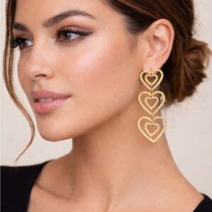 Sugar Fix By BaubleBar Gold Tone Stacked Triple Heart Drop Stud Earrings